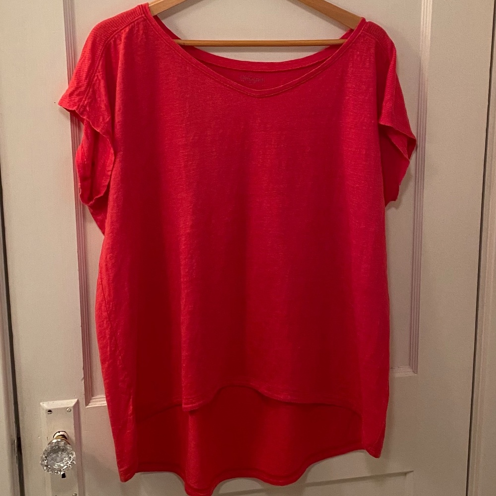 Eileen Fisher Hi-Low Linen Top, Bright Coral, Size Large